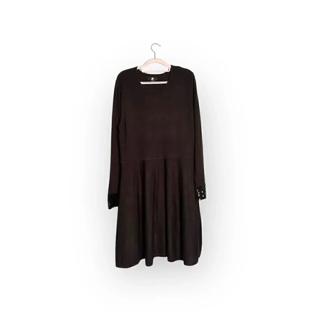 Jason Wu black sweater dress sequin sleeve cuffs women's size xl acrylic/nylon/s